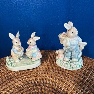 Vintage Set of 2 Porcelain Albert Kessler Mr. & Mrs. Rabbit Easter Figurines
